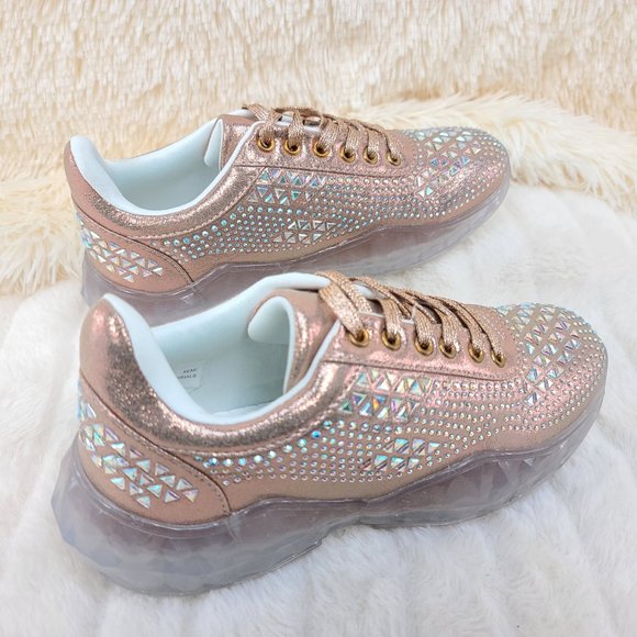 NWT Size 8/8.5 Iridescent Rhinestone and beaded Lace Up Sneakers - Picture 12 of 13